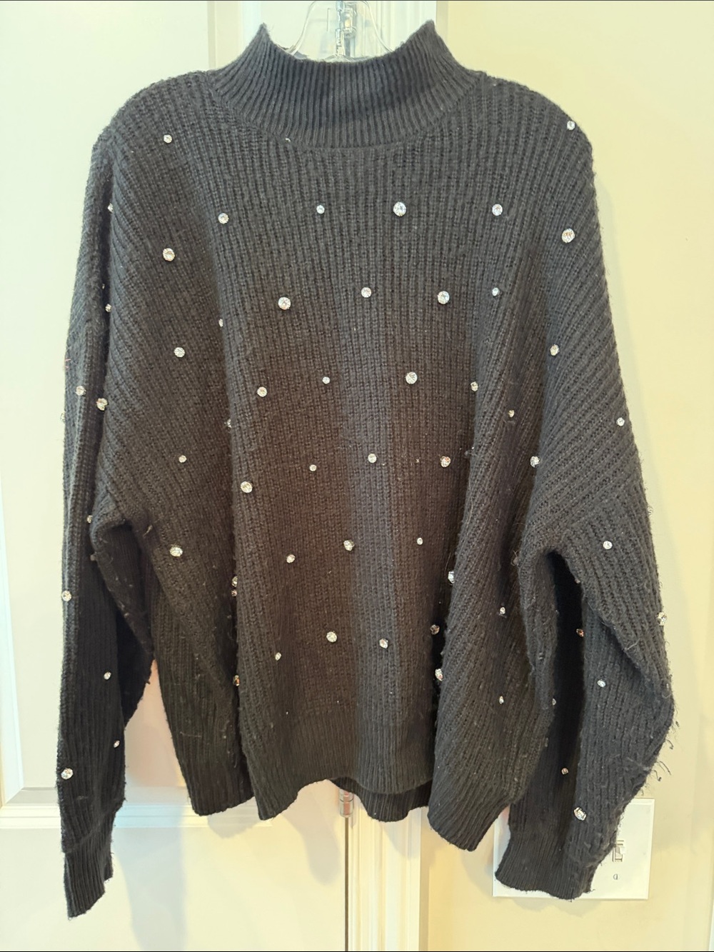 Eloquii Black Mock Neck Sweater with Crystal Accents